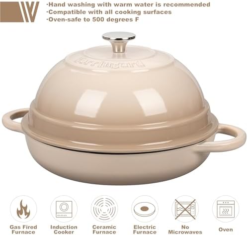 VORRINGARD Cast Iron Enameled Dutch Oven Pot with Lid for Bread Baking, Bread Oven, 6 Quart, Latte - Image 3