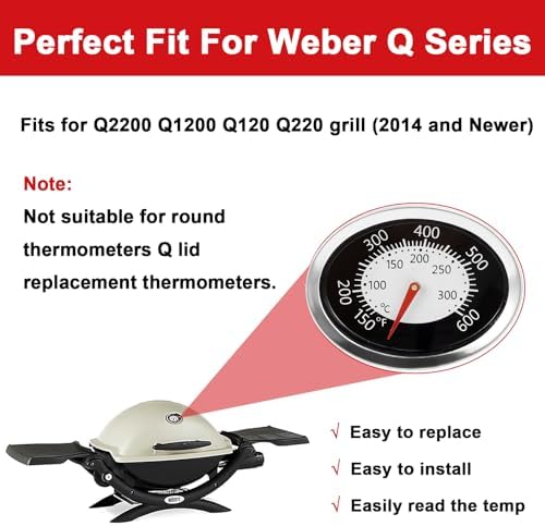 DELSbbq 60070 Grill Lid Thermometer for Weber Q120 Q220 Q1200 Q2200 Grills - Image 6