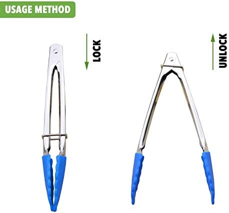 HINMAY Small Tongs with Silicone Tips 7-Inch Serving Tongs, Set of 3 (Blue) - Image 4