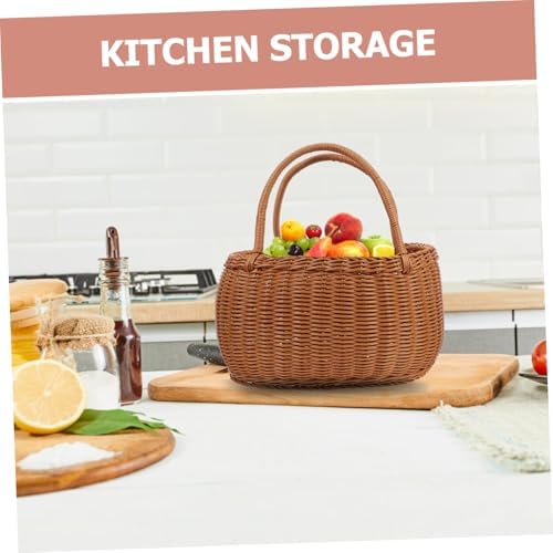 Imitation Rattan Woven Basket Sturdy PP Material Multi-Functional Picnic Storage Holder for Fruits Vegetables Decorative Rustic Organizer for Outdoor Use - Image 7