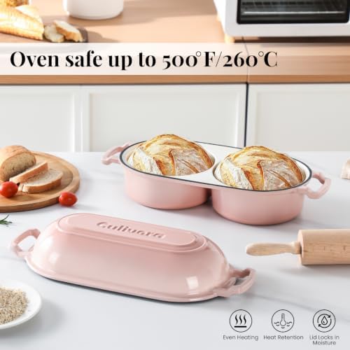Cast Iron Double Dutch Oven, Mini Enamel Sourdough Bread Pan with Lid, Pink - Image 4