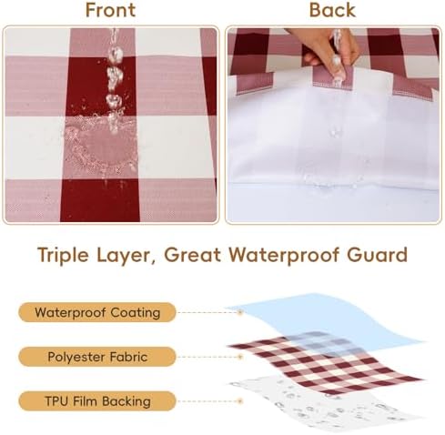 SquarePie 6FT Picnic Table Cover with Bench Covers, Burgundy Checkered - Image 2