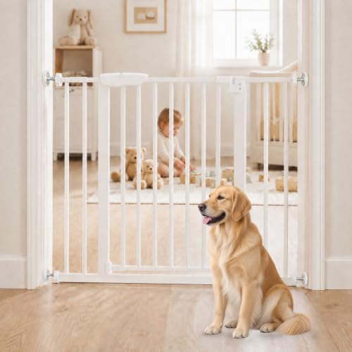 DUMOS 36 in Extra Tall Baby Gate for Stairs, 30-40.5 in, Auto Close, White by DumosLifestyle
