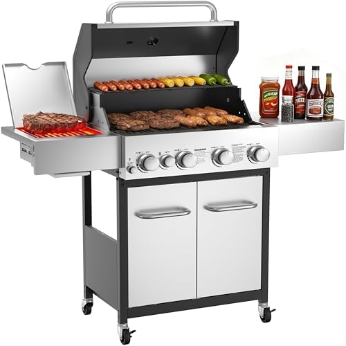 Veralune 4 Burner Gas Grill with 1 Infrared Side Burner & Steel Grates by Veralune