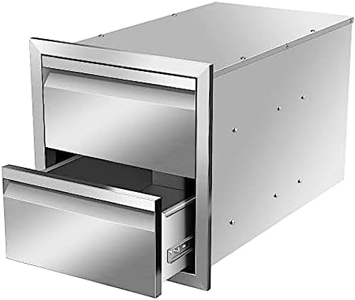 Pull Out Trash Drawer, Lower Sliding Rails Stainless Steel Roll Out Trash Bin Pull Out Tray With Handle For Outdoor Kitchen BBQ Island Grill Station,Double Drawers - Image 3