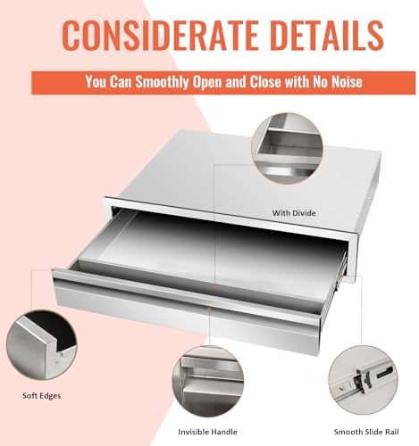 Outdoor Kitchen Drawers 30" W x 6.5" H x 23" D Flush Mount Single BBQ Drawers Built-in Stainless Steel Drawer for Outdoor Kitchen Island Patio Grill Station - Image 4