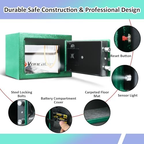 Voncabay Money Safe Box for Home with Digital Keypad, 0.23 Cu. Ft., Green - Image 5