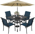 Incbruce 6 Pieces Patio Dining Set with Brown Umbrella, Outdoor Dining Set of 4 Textilene Chairs and Square Table with Umbrella Hole for Backyard, Garden, and Poolside (Blue) by Incbruce