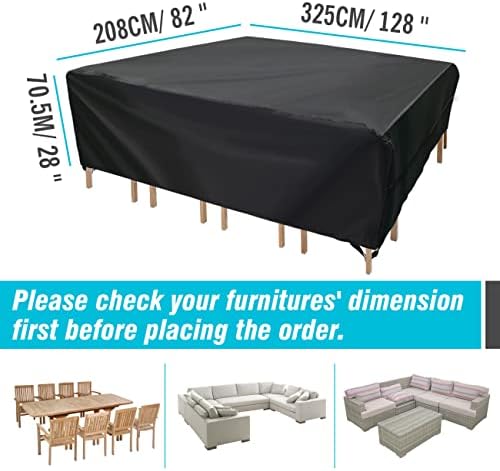 Velway Patio Furniture Cover Outdoor Waterproof Rectangular Patio Table Chair Sofa Set Cover, 128" Lx82 Wx28 H, All Weather Oxford Tear-Resistant Material with Zipper Carrying Bag Windproof Buckles - Image 3
