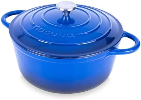 Nuovva Enamelled Cast Iron Dutch Oven Pot with Lid-6.4 Quart Non Stick Casserole Pot-Heavy Duty & Oven Safe up to 500° F for Bread Baking, Braising, Stews, Roasting - 28cm Dark Blue by Nuovva