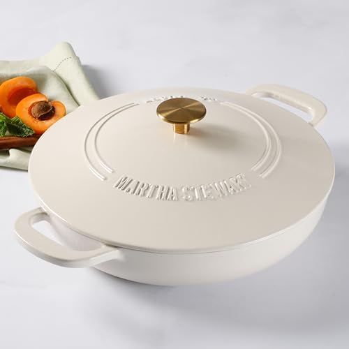 Martha Stewart Gatwick 3.5-Quart Enameled Cast Iron Dutch Oven Braiser – Linen with Gold Knob – Durable Heavy-Duty Braising Pot for Slow Cooking and Searing - Image 3