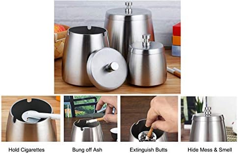 X-Large Outdoor Ashtray with Lid for Cigarettes,Stainless Steel Windproof/Rainproof Heavy Hidden Ashtray for Outside Patio Home Table Decor (X-Large) - Image 4