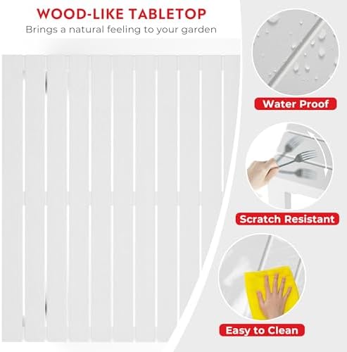 Costaelm Outdoor Dining Table for 4, Square Metal Patio Table, 4-Person Weather Resistant Steel Slat Table for Lawn Garden Backyard, White - Image 3
