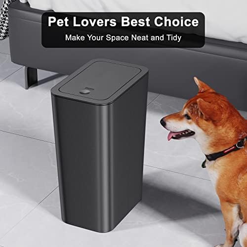 NETDOT 3 Pack 10 L/2.6 Gal Bathroom & Kitchen Trash Can with Press Type Lid, Black Slim Garbage Cans for Bathroom, Kitchen, Office, Bedroom - Image 3