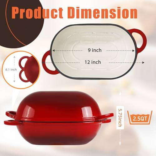 2.5 QT Enameled Cast Iron Sourdough Bread Oven, Loaf Pan with Lid - Image 3