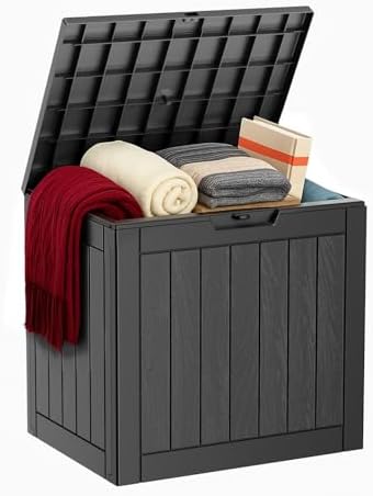 ROJIK 31 Gallon Outdoor Storage Box,Deck Box - Waterproof Patio Furniture, Garden Tools, Cushions, Pool Accessories Storage Bench with Lockable Lid and Side Handles (Black) by ROJIK
