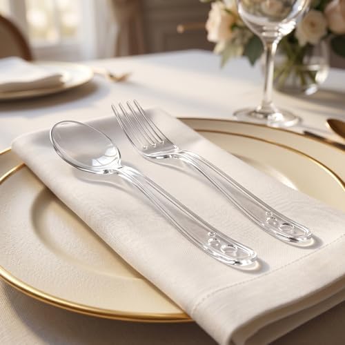SACATR 500 Count Clear Plastic Silverware Heavy Duty -250 Forks, 250 Spoons - Image 4