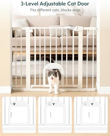 Babelio Extra Wide Dog Gate with Cat Door, CatPrivilege III, 29-48" - Image 2
