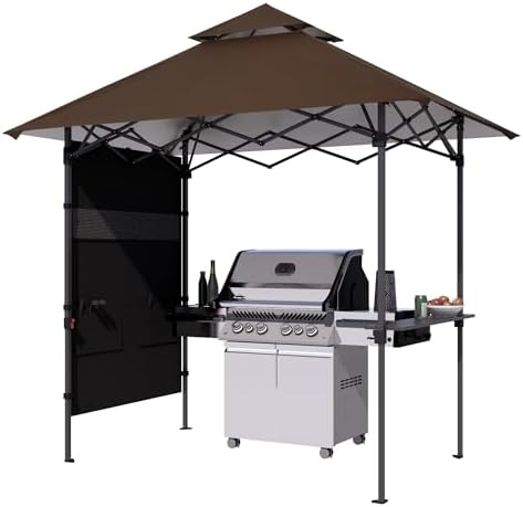 ABCCANOPY 8x5 Pop Up BBQ Grill Gazebo with Lights & Sidewall, Brown by ABCCANOPY