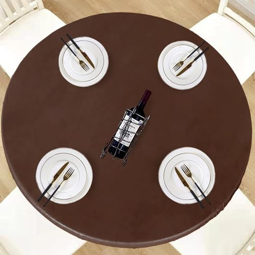 LUSHVIDA Round Tablecloth Fitted Table Cloth for 45"-56" Tables Deep Coffee by LUSHVIDA