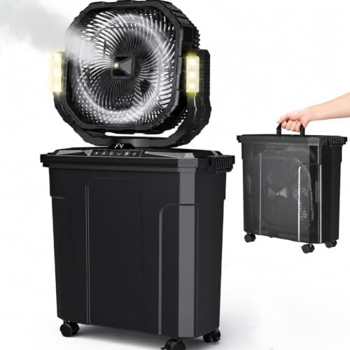 Ausic 5 Gal 12" Portable Misting Fan for Outside Patios, 【Max 62H】 Outdoor Rechargeable Battery Oscillating Fan with Remote, Cooling Dugout Water Fan with Caster/LED Light/Timer, Camping Essential by Ausic