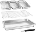 VIKEYHOME Grill Carry System, 6-Piece Stainless Steel Large Food Prep Tray, 16.5" x 11" Pan, Outdoor Grill with Cooling Rack for Vegetables, Fish, Meat, Great Grilling Gifts for Men by VIKEYHOME