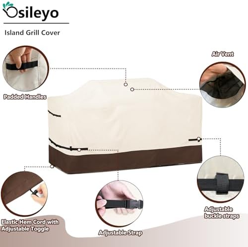 98 Inch Island Grill Cover - 600D Heavy Duty Waterproof All Weather Protection Extra Large Grill Cover,Beige & Brown - Image 3