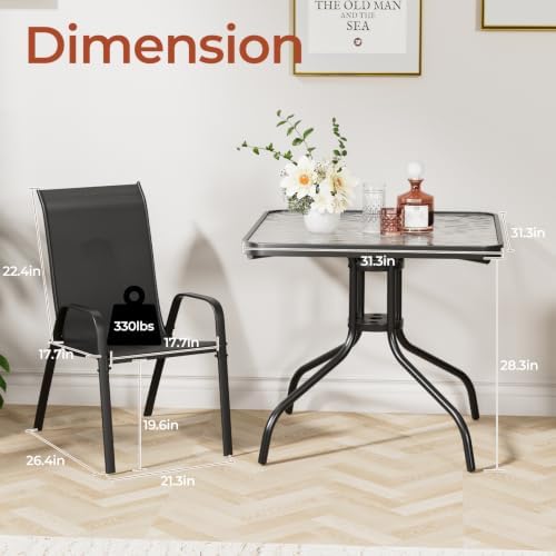TLSUNNY 5 Pieces Patio Dining Set for 4, Glass Table and Textilene Chair - Image 2