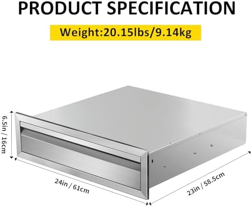 Outdoor Kitchen Drawers 24" W x 6.5"H x 23"D Single BBQ Drawers Stainless Steel Built-in Drawer for Outdoor Kitchen Island, Patio Grill Station - Image 2