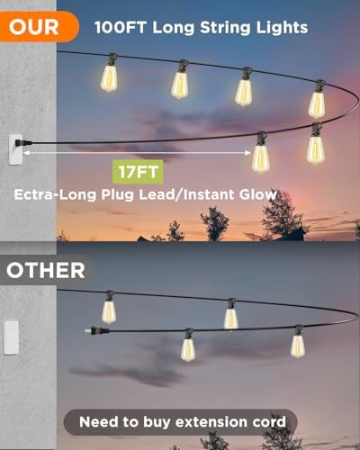VOLIVO 100FT Outdoor String Lights for Patio, Waterproof Hanging Lights - Image 5