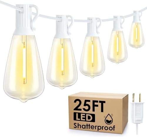 Larkvue 25FT Outdoor String Lights, Patio Lights with 10+1 2700K LED Dimmable Waterproof Outside Hanging ST38 Edison Bulbs for Backyard, White Cord by Larkvue