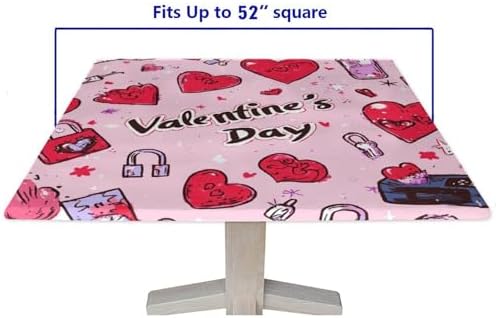 Square Fitted Tablecloth with Elastic, Love is in The Air Pattern Printed on Fade Resistant Game Table Cover, Perfect for Meals Coffee Guest Dinners, Fit for 52" x 52" Square Tables - Image 5