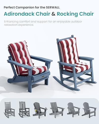 SERWALL HDPE Outdoor Rocking Chair Cushion Set of 2, Red White - Image 5