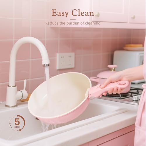 Astercook 23 Pcs Pots and Pans Set Non Stick, Ceramic Cookware Set Detachable Handle, RV Kitchen Cooking Set Removable Handles, Oven Safe, Induction Ready, Stackable, Pink, Mothers Day Gifts - Image 7