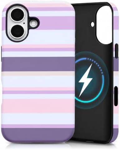 for iPhone 16 Plus Case, Magnetic Matte Frosted Dual-Layer Striped Phone Case for Women, Retro Aesthetic Cover Compatible with MagSafe Accessories - Lavender Mist by YKCZL