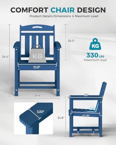 Ciokea HDPE Outdoor Patio Dining Chairs, All-Weather Furniture, Navy Blue - Image 2
