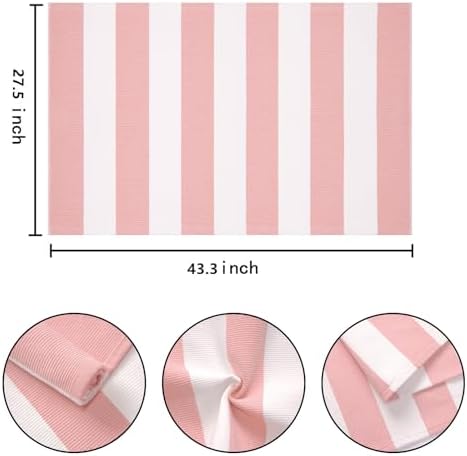 Pink and White Layered Doormat 27.5"x43.3"Washable Striped Outdoor Rug - Image 2