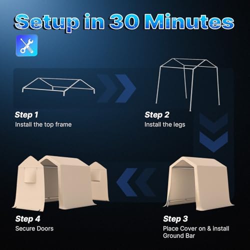 ADVANCE OUTDOOR 6x8 ft Outdoor Portable Storage Shelter Shed with 2 Roll up Zipper Doors & Vents Carport for Motorcycle Waterproof and UV Resistant Portable Garage Kit Tent, Beige - Image 3