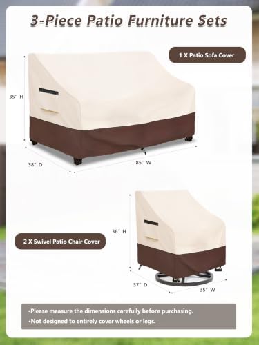 Rileytee 3 Piece Heavy Duty Waterproof Patio Furniture Covers,Outdoor Furniture Covers for Patio Furniture,Includes 2 Patio Chair Covers 33in and 1 Patio loveseat Cover 79in,(Beige,Large) - Image 2