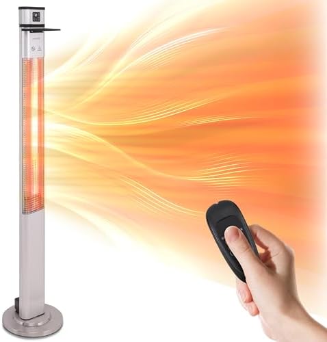 SereneLife Infrared Patio Heater, 1500W Electric Standing with Remote Control, IP44 Approved, Odorless, Three Power Settings, Indoor/Outdoor for Restaurant, Backyard, Garage, Decks by SereneLife
