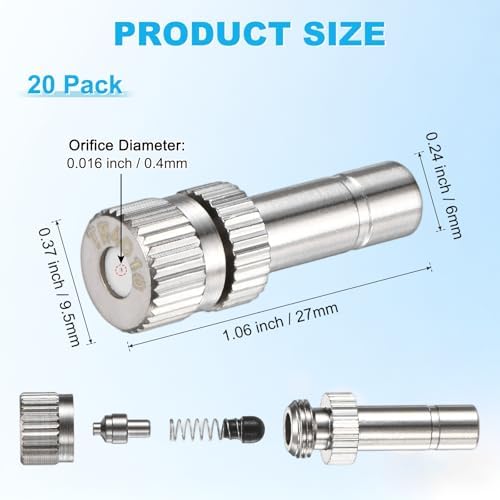 M METERXITY 20-Pack Brass Misting Nozzles, 0.016"/0.4mm Orifice Mister Replacement Heads for Outdoor Cooling System/Landscaping/Humidification/Greenhouse, 6mm Low-Pressure Fog Sprayer Nozzle - Image 3