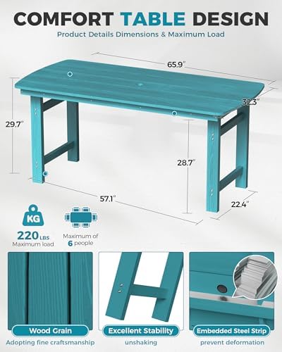 Ciokea HDPE Outdoor Patio Dining Table, All-Weather Furniture, Lake Blue - Image 4