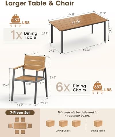 Outdoor Dining Set for 10, Aluminum Patio HDPS Outdooor Table and Chairs Set with Umbrella Hole, All Weather Patio Furniture Set, 12 Peice Patio Dining Table Set (Gray & Teak) - Image 2