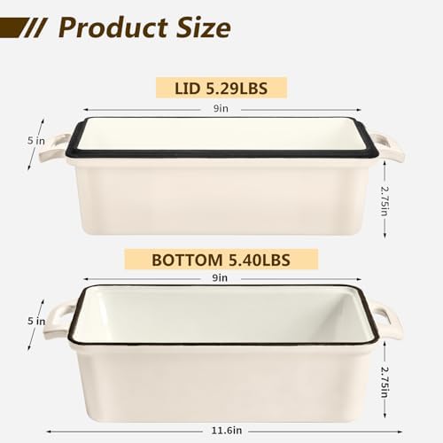 Wildone 2 in 1 Enameled Cast Iron Bread Pan with Lid, 9x5 Loaf Pans for Homemade Sourdough Bread, Cake, Meatloaf, Even Heating Bread Dutch Oven, Cream White - Image 2