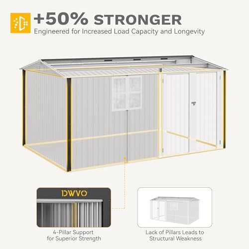 DWVO 12x8 FT Outdoor Storage Shed, Metal w/Lock & Window - Gray/White - Image 7