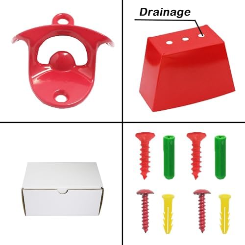 Red Bottle Opener Wall Mounted and Cap Catcher with Drain Holes - Image 5