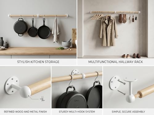 Wooden Pot Rack Wall Mounted - Pans Hanging Rack and Detachable Kitchen Lids Utensils Hanger (Wood color, 50.6inch/3 Pack) - Image 6