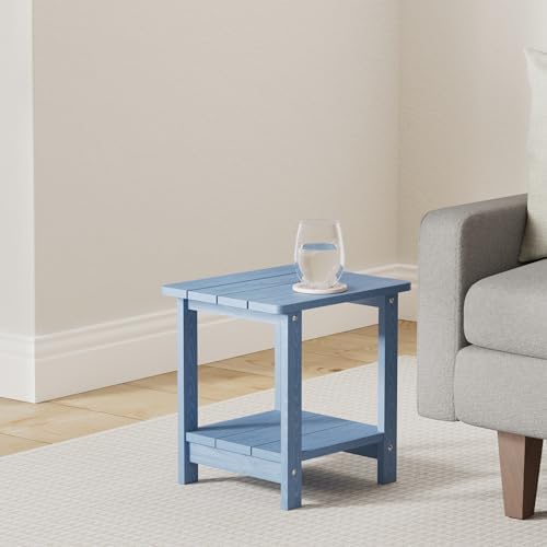 LUE BONA Outdoor Side Table, 2-Tier HDPS Small Patio Table, Navy Blue - Image 2