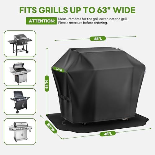 65 inch Grill Cover for Outdoor＆Undergrill Mat, Waterproof UV&Fade Proof - Image 3