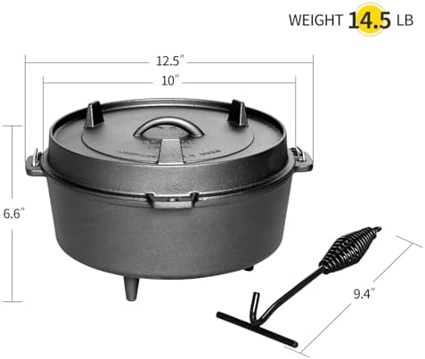 EDGING CASTING Pre-Seasoned Cast Iron Dutch Oven With Skillet Lid, Outdoor Camping Deep Pot for Camping Fireplace Cooking BBQ Baking Campfire, Leg Base, 4.5 Quart - Image 3